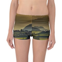 Mountains Village Trees Hills Reversible Boyleg Bikini Bottoms