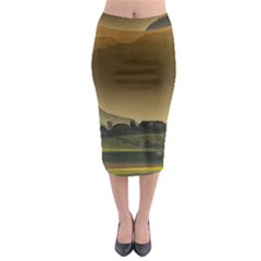 Mountains Village Trees Hills Midi Pencil Skirt