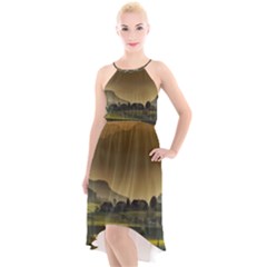 Mountains Village Trees Hills High-low Halter Chiffon Dress 