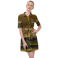 Mountains Village Trees Hills Belted Shirt Dress by Sarkoni