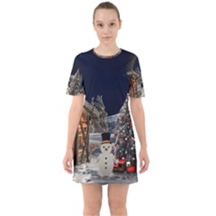 Christmas Landscape Sixties Short Sleeve Mini Dress