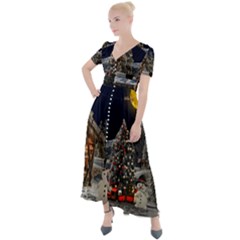 Christmas Landscape Button Up Short Sleeve Maxi Dress by Sarkoni