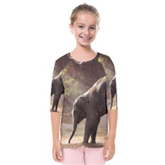 Baby Elephant Watering Hole Kids  Quarter Sleeve Raglan T-shirt