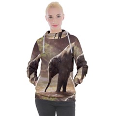 Baby Elephant Watering Hole Women s Hooded Pullover by Sarkoni