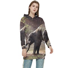 Baby Elephant Watering Hole Women s Long Oversized Pullover Hoodie by Sarkoni