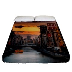 River Buildings City Urban Fitted Sheet (queen Size)