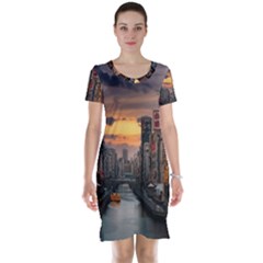 River Buildings City Urban Short Sleeve Nightdress