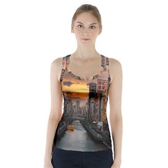 River Buildings City Urban Racer Back Sports Top