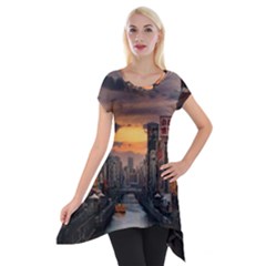 River Buildings City Urban Short Sleeve Side Drop Tunic by Sarkoni