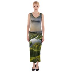 Coast Algae Sea Beach Shore Fitted Maxi Dress