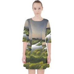 Coast Algae Sea Beach Shore Quarter Sleeve Pocket Dress