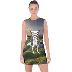 Coast Algae Sea Beach Shore Lace Up Front Bodycon Dress