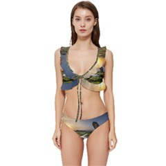 Coast Algae Sea Beach Shore Low Cut Ruffle Edge Bikini Set