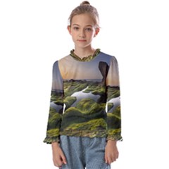 Coast Algae Sea Beach Shore Kids  Frill Detail T-Shirt