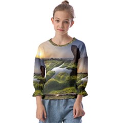 Coast Algae Sea Beach Shore Kids  Cuff Sleeve Top