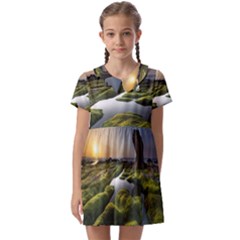 Coast Algae Sea Beach Shore Kids  Asymmetric Collar Dress