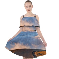 Landscape Sky Clouds Mountain Road Cut Out Shoulders Chiffon Dress by Sarkoni