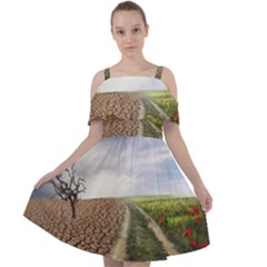 Climate Landscape Cut Out Shoulders Chiffon Dress by Sarkoni