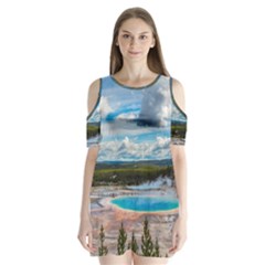 Mountains Trail Forest Yellowstone Shoulder Cutout Velvet One Piece