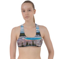 Mountains Trail Forest Yellowstone Criss Cross Racerback Sports Bra by Sarkoni