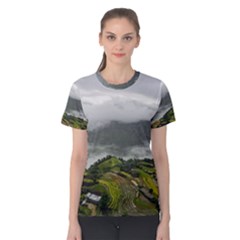 Residential Paddy Field Step Cloud Women s Cotton T-shirt