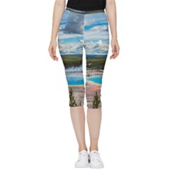 Mountains Trail Forest Yellowstone Inside Out Lightweight Velour Capri Leggings  by Sarkoni