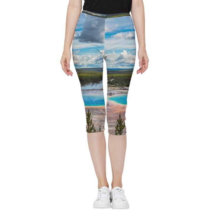Mountains Trail Forest Yellowstone Inside Out Lightweight Velour Capri Leggings 
