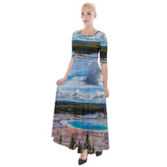 Mountains Trail Forest Yellowstone Half Sleeves Maxi Dress by Sarkoni