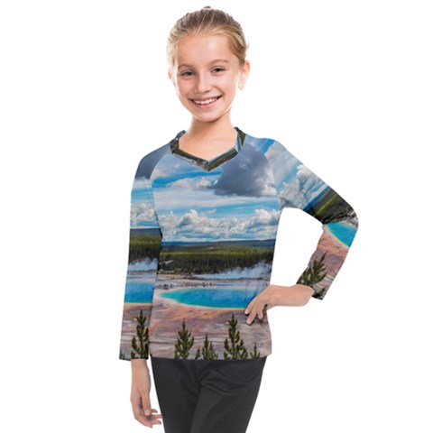 Mountains Trail Forest Yellowstone Kids  Long Mesh T-shirt by Sarkoni