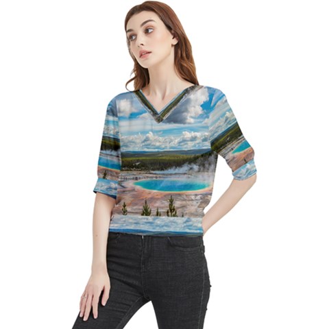 Mountains Trail Forest Yellowstone Quarter Sleeve Blouse by Sarkoni