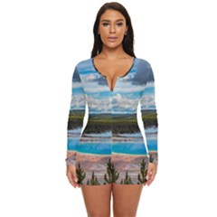 Mountains Trail Forest Yellowstone Long Sleeve Boyleg Swimsuit by Sarkoni