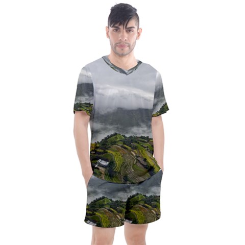 Residential Paddy Field Step Cloud Men s Mesh T-shirt And Shorts Set by Sarkoni