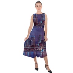 Frankfurt City Skyline Skyscraper Midi Tie-back Chiffon Dress