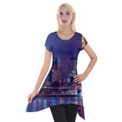 Frankfurt City Skyline Skyscraper Short Sleeve Side Drop Tunic