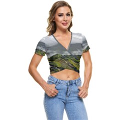 Residential Paddy Field Step Cloud Short Sleeve Foldover T-shirt