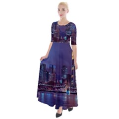 Frankfurt City Skyline Skyscraper Half Sleeves Maxi Dress by Sarkoni