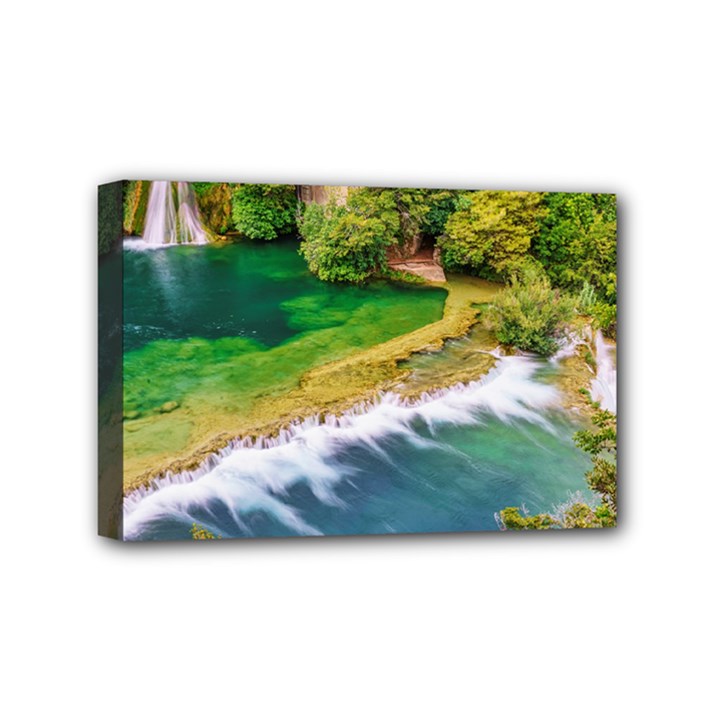 River Waterfall Mini Canvas 6  x 4  (Stretched)