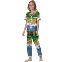 River Waterfall Kids  Satin Short Sleeve Pajamas Set by Sarkoni