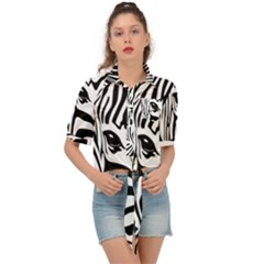 Animal Cute Pattern Art Zebra Tie Front Shirt 