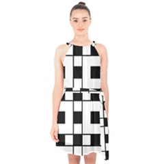 Black And White Pattern Halter Collar Waist Tie Chiffon Dress by Amaryn4rt