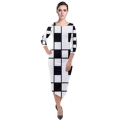 Black And White Pattern Quarter Sleeve Midi Velour Bodycon Dress