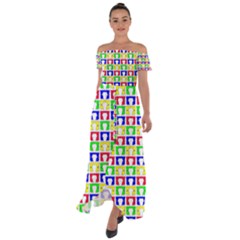 Colorful Seamless Pattern Off Shoulder Open Front Chiffon Dress