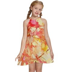 Monotype Art Pattern Leaves Colored Autumn Kids  Halter Collar Waist Tie Chiffon Dress by Amaryn4rt