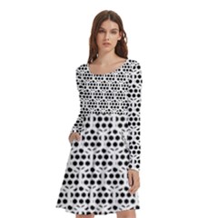 Seamless Honeycomb Pattern Long Sleeve Knee Length Skater Dress With Pockets