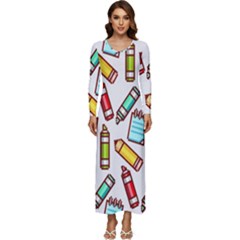 Seamless Pixel Art Pattern Long Sleeve Longline Maxi Dress by Amaryn4rt