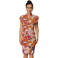 Abstract Abstraction Pattern Moder Vintage Frill Sleeve V-neck Bodycon Dress by Amaryn4rt