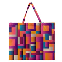 Abstract Background Geometry Blocks Zipper Large Tote Bag by Amaryn4rt