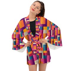 Abstract Background Geometry Blocks Long Sleeve Kimono