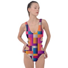 Abstract Background Geometry Blocks Side Cut Out Swimsuit