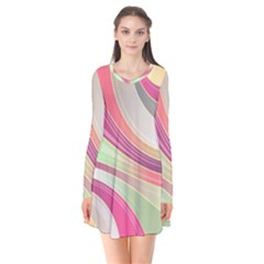 Abstract Colorful Background Wavy Long Sleeve V-neck Flare Dress by Amaryn4rt